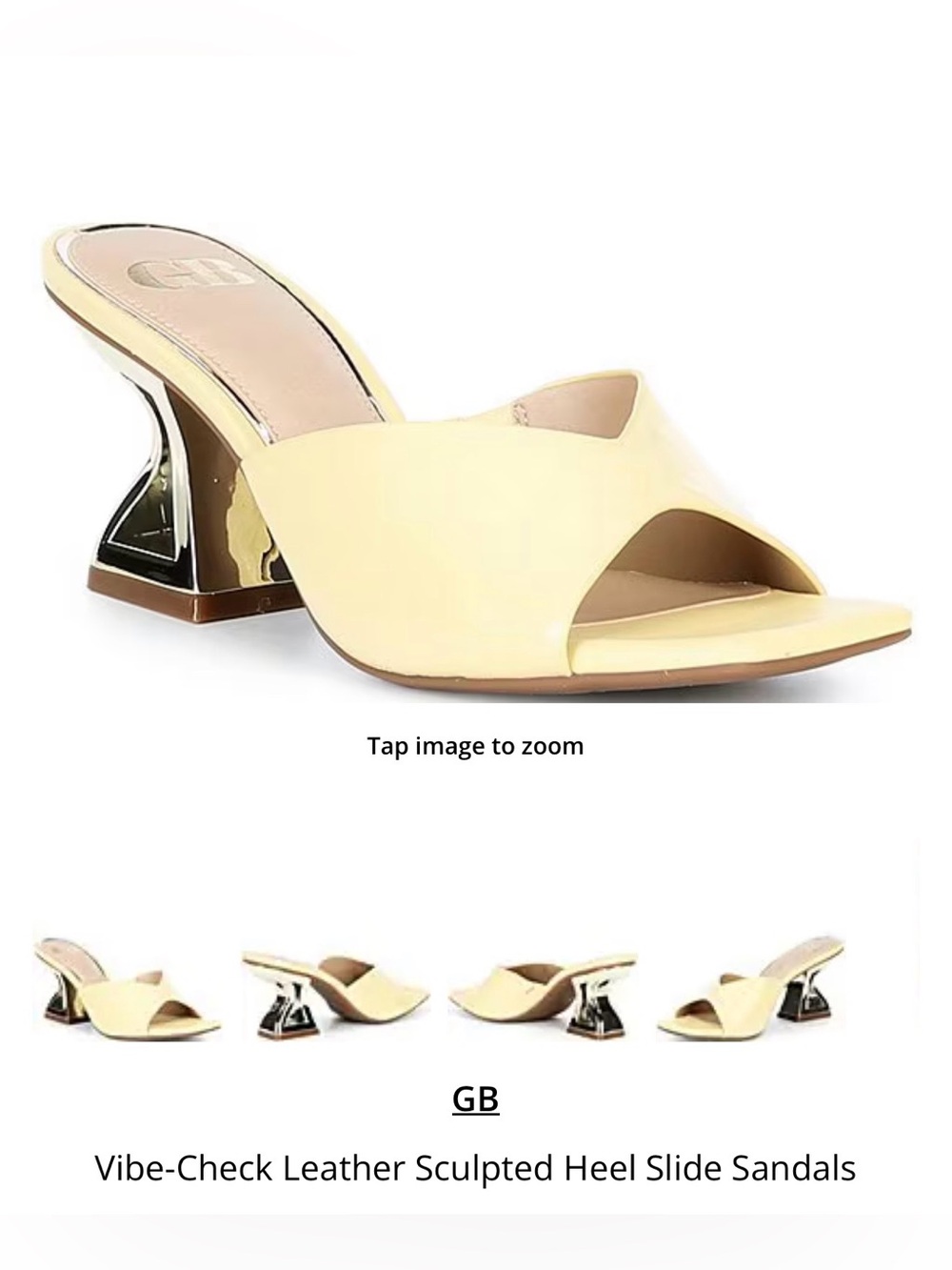 Gianni Bini Vibe-Check Leather Sculpted Heel Slide Sandals - Pale Yellow